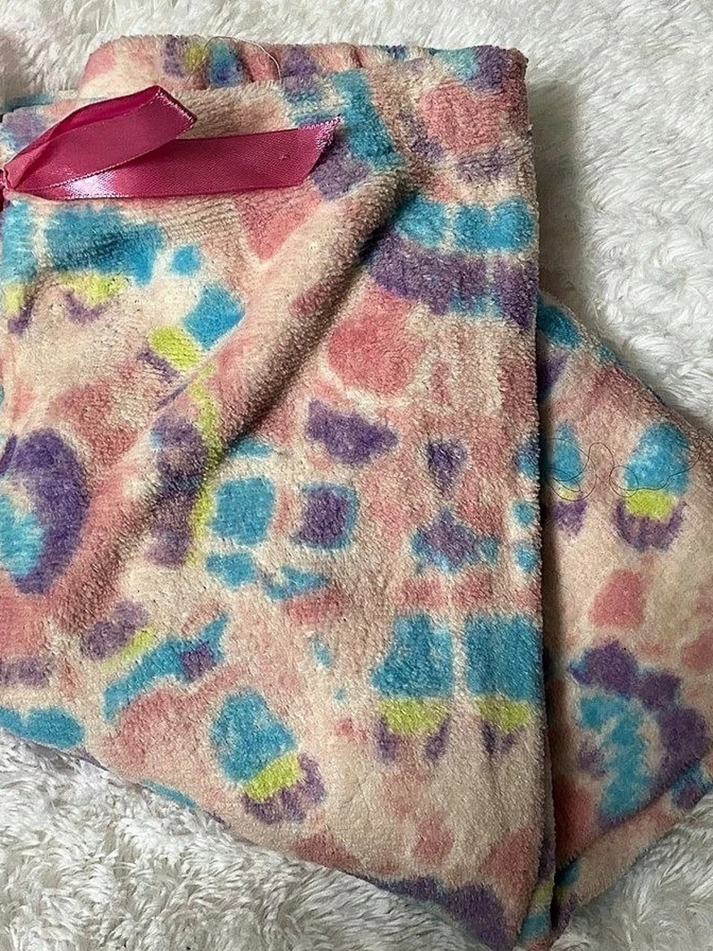 Ladies Pink & Blue Tie Dye Abstract Print Pajama Lounge Pants NWT